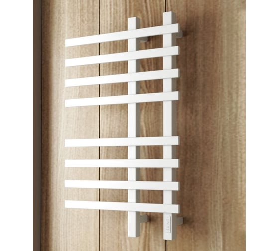 Дизайнерский электрический профильный полотенцесушитель Bauedge BAU Wind 50x80, 8 планок, белый полуматовый DB-0056