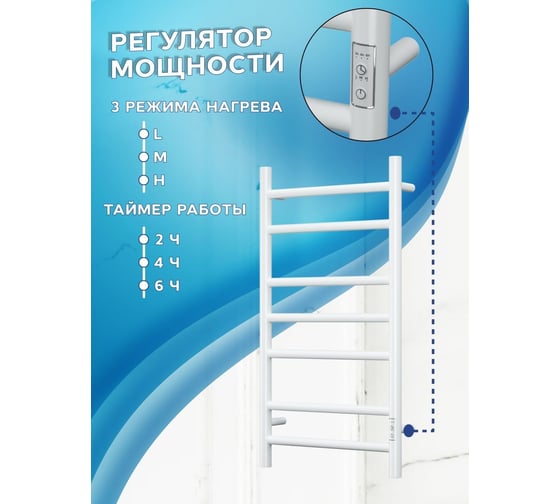 Электрический полотенцесушитель Bauedge BAU Stil 40x80, 7 планок, универсальный, белый полуматовый DB-0035