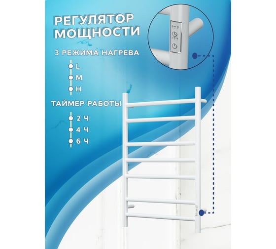 Электрический полотенцесушитель Bauedge BAU Stil 50x80, 7 планок, универсальный, белый полуматовый DB-0031