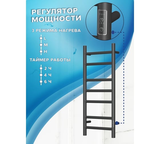 Электрический полотенцесушитель Bauedge BAU Stil 30x80, 7 планок, универсальный, черный матовый RAL 9005 DB-0042