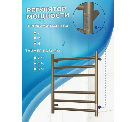 Электрический полотенцесушитель Bauedge BAU Stil 50x60, 6 планок, универсальный, антикварная бронза DB-0045
