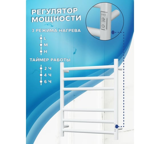 Электрический полотенцесушитель Bauedge BAU Stil 50x60, 6 планок, универсальный, белый полуматовый DB-0043