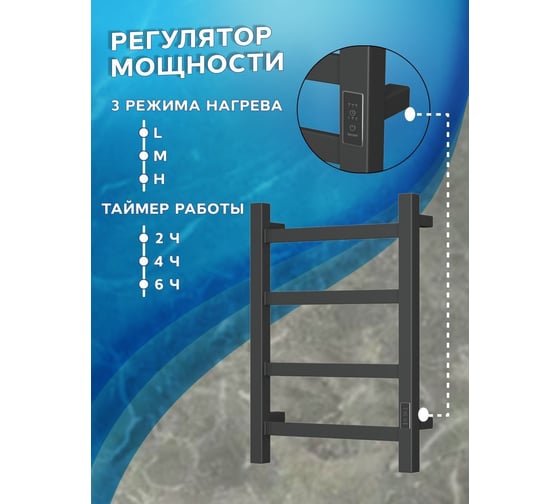 Электрический профильный полотенцесушитель Bauedge BAU Hotel 40x60, 4 планки, универсальный, черный матовый RAL 9005 DB-0018
