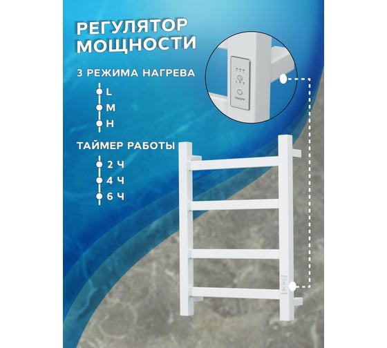 Электрический профильный полотенцесушитель Bauedge BAU Hotel 40x60, 4 планки, универсальный, белый полуматовый DB-0016