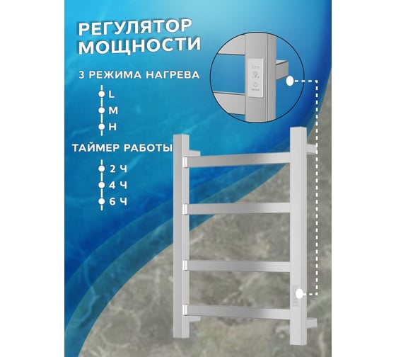 Электрический профильный полотенцесушитель Bauedge BAU Hotel 40x60, 4 планки, универсальный, нерж. сталь полированная DB-0017