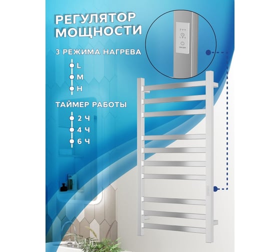 Электрический профильный полотенцесушитель Bauedge BAU Hotel 50x100, 10 планок, универсальный, нерж. сталь полированная DB-0011
