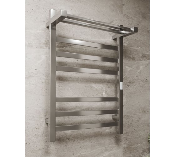 Электрический профильный полотенцесушитель с полкой Bauedge BAU Hotel Shelf 50x80, 6 планок, универсальный, нерж. сталь полированная DB-0005