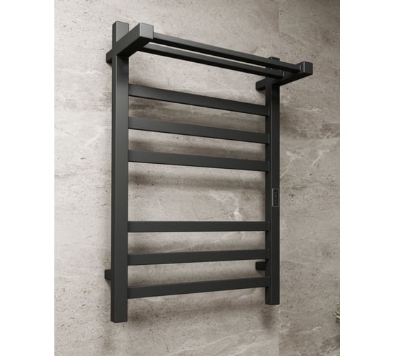 Электрический профильный полотенцесушитель с полкой Bauedge BAU Hotel Shelf 50x80, 6 планок, универсальный, черный матовый RAL 9005 DB-0006