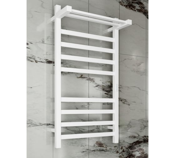 Электрический профильный полотенцесушитель с полкой Bauedge BAU Hotel Shelf 50x100, 8 планок, универсальный, белый полуматовый DB-0001