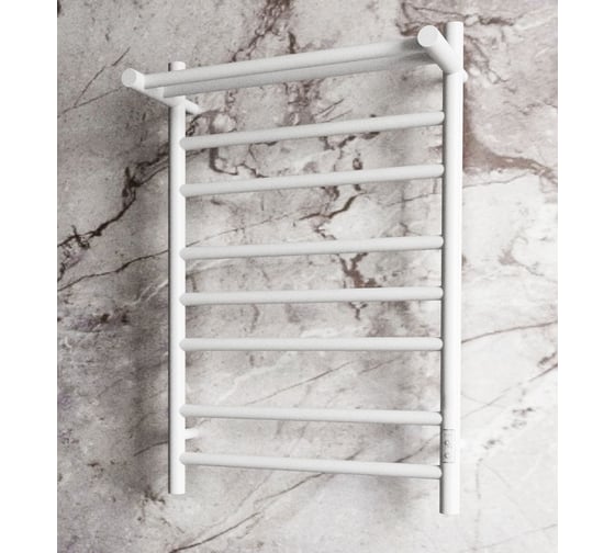 Электрический полотенцесушитель с полкой Bauedge BAU Stil Shelf 50x80, 7 планок, универсальный, белый полуматовый DB-0023