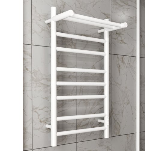 Электрический полотенцесушитель с полкой Bauedge BAU Stil Shelf 40x80, 7 планок, универсальный, белый полуматовый DB-0019