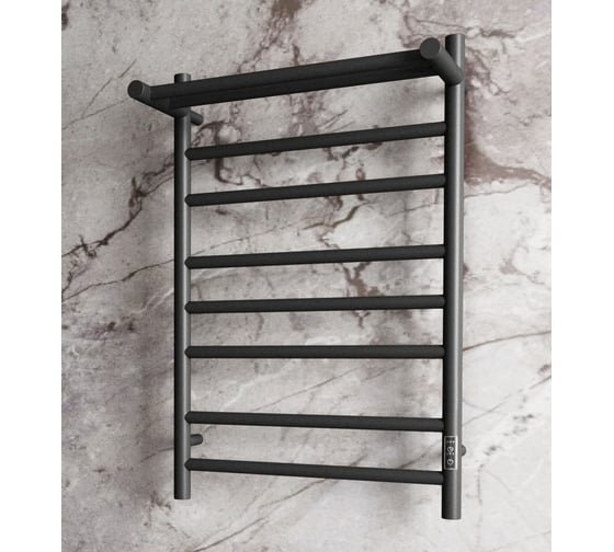 Электрический полотенцесушитель с полкой Bauedge BAU Stil Shelf 50x80, 7 планок, универсальный, черный матовый RAL 9005 DB-0026