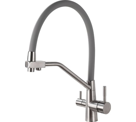 Смеситель для кухни OUTE матовый хром с серым изливом, однорычажный, с дополнительным выводом под фильтр питьевой воды, с аэратором, с гибким изливом T603S-5