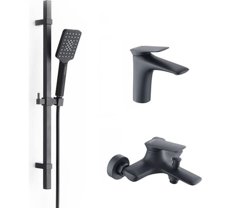 Душевой комплект 3x1 черный матовый Куб BOND B03-5388