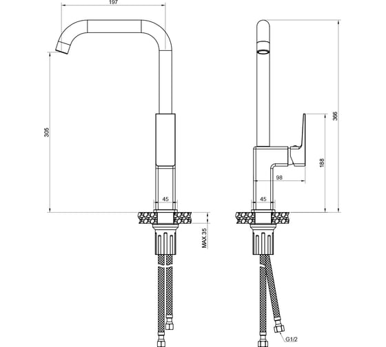 Смеситель для кухни Wesnaart narcis оружейная сталь NAR06-150GM-25432