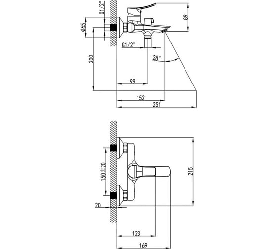 Смеситель для ванны Milardo Amplex AMPSB02M02