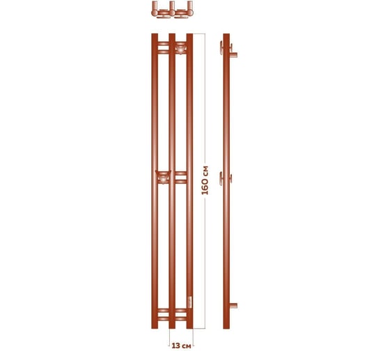 Дизайнерский электрический полотенцесушитель Bauedge BAU Stella 25x160, 3 коллектора, 2 крючка, белый полуматовый DB-0059