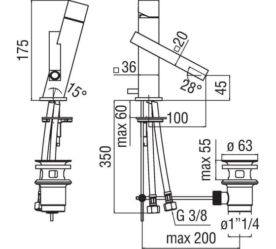 Смеситель для раковины NOBILI TW00118/1CR TOWER 00000035741
