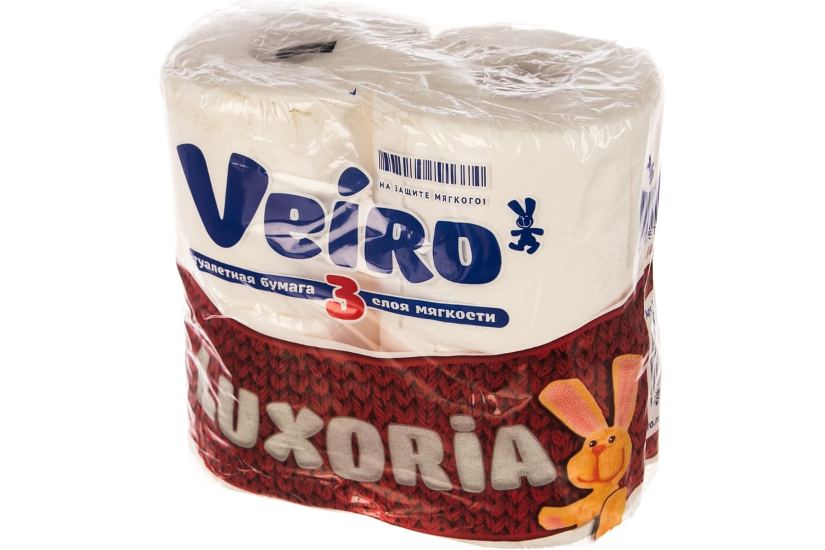 Бумага туалетная бытовая VEIRO Luxoria спайка 4 шт, 3-х слойная, белая ...
