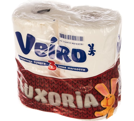 Бумага туалетная бытовая VEIRO Luxoria спайка 4 шт, 3-х слойная, белая 5С34 123210