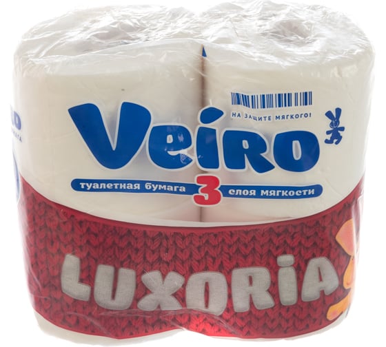 Бумага туалетная бытовая VEIRO Luxoria спайка 4 шт, 3-х слойная, белая 5С34 123210
