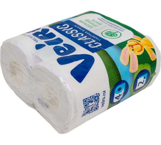 Бумага туалетная бытовая VEIRO Classic спайка 4 шт, 2-х слойная, белая 5с24 123208