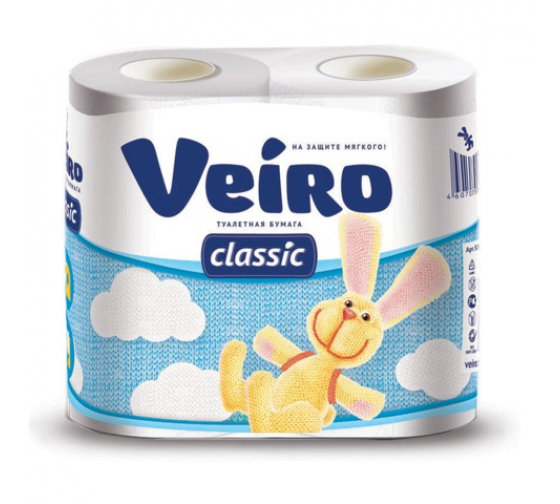 Бумага туалетная бытовая VEIRO Classic спайка 4 шт, 2-х слойная, белая 5с24 123208 1