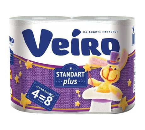Бумага туалетная бытовая VEIRO Standart Plus спайка 4 шт, 2-х слойная, белая 3с24 128028