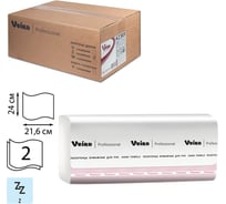 Полотенца бумажные VEIRO PROFESSIONAL Premium 200 шт, комплект 21 шт, 2-х слойные, белые 24x216 см Z KZ303 127078