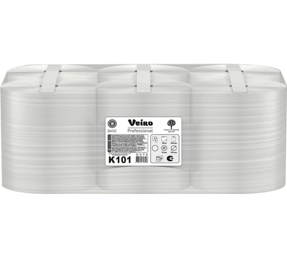 Полотенца бумажные рулонные VEIRO PROFESSIONAL Professional КОМПЛЕКТ 6шт Basic 180 м белые K101 127095 22477