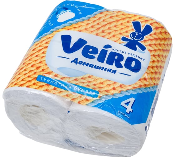 Бумага туалетная бытовая VEIRO Домашняя спайка 4 шт, 2-х слойная, белая 1с24 128024 16093015