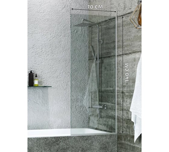Стеклянная шторка на ванну Bauedge  BAU Stil 140x70 см прозрачное стекло, хромированный профиль MV0008
