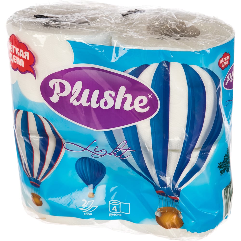 Бумага туалетная Plushe Light 4 рулона, 2 слоя, 15 м, белая/пастель МДК ...