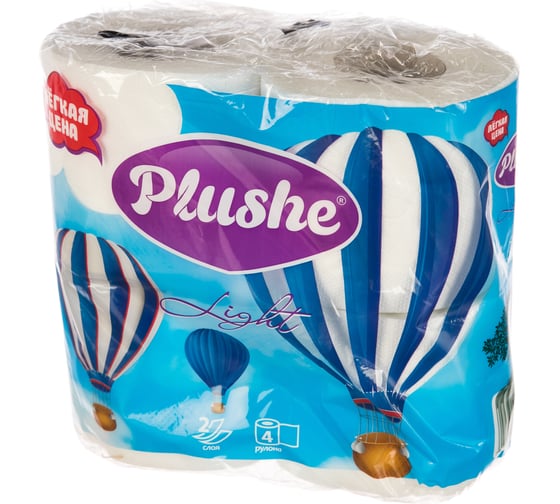 Бумага туалетная Plushe Light 4 рулона, 2 слоя, 15 м, белая/пастель МДК-16214
