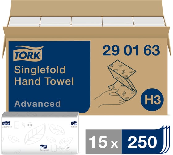 Бумажные полотенца TORK Advanced 250 шт, 2-слойные, белые, 25х23, ZZ 290163 125883 1