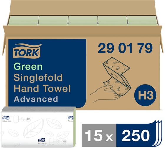 Бумажное полотенце TORK 250 шт Advanced 2-слойные зеленые 25х23 ZZ 290179 125884