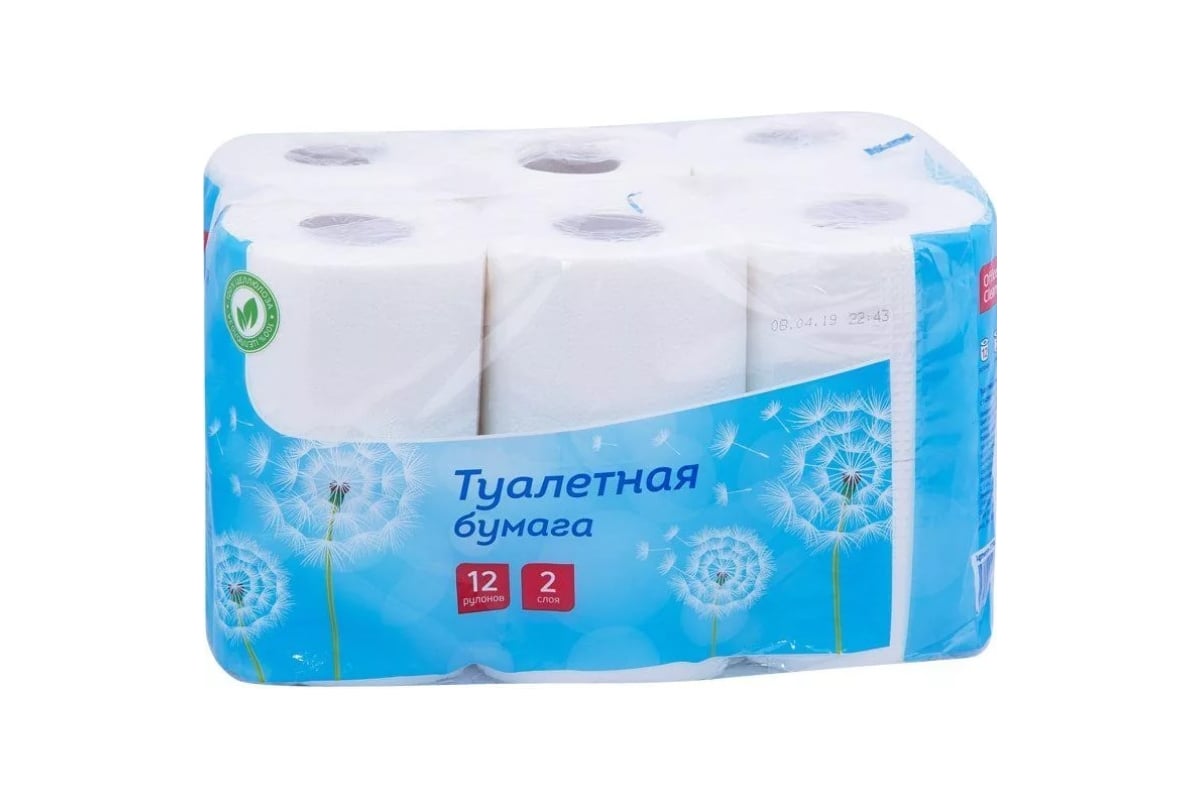Туалетная бумага OfficeClean 2-х слойная, 12шт., тиснение, белая 279672 ...