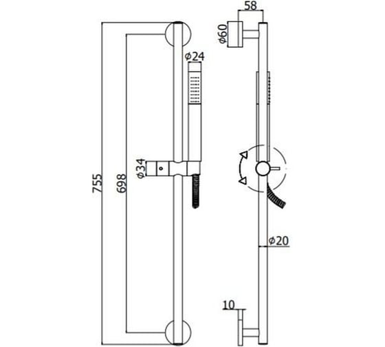 Душевая стойка из латуни Paffoni LIFE 755 мм, медовое золото ZSAL135HG 00249871