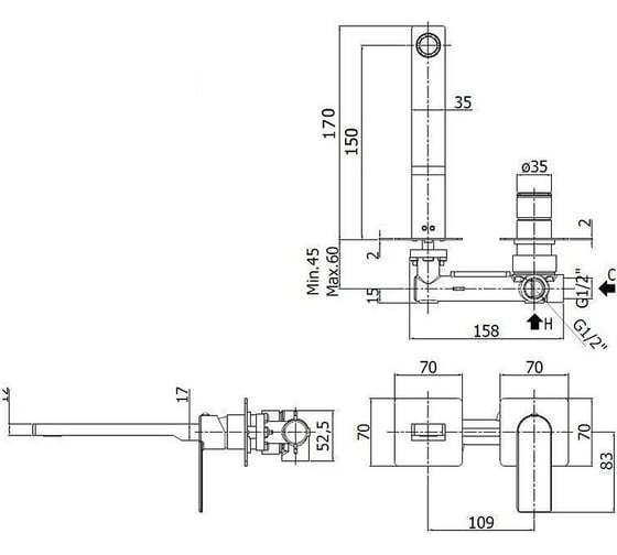 Смеситель для раковины Paffoni TANGO 150мм 70x70мм, Steel looking TA104ST70 00227511