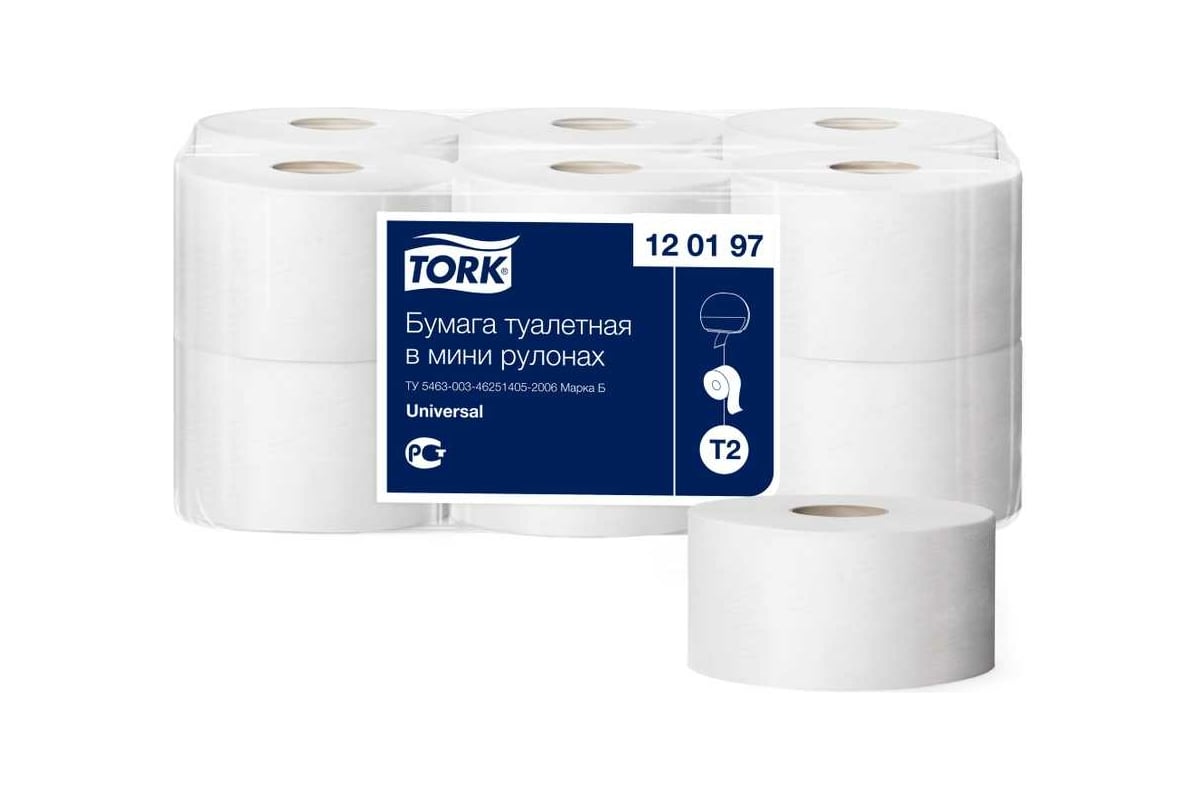 Туалетная бумага TORK Universal 7 в мини рулонах Т2 (12 рул. в уп.) 12019  11343 - выгодная цена, отзывы, характеристики, фото - купить в Москве и РФ