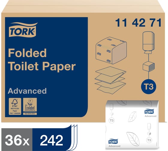 Туалетная бумага TORK Advanced 242 листа, 11х19 см, 2-слойная 114271 126738 21525