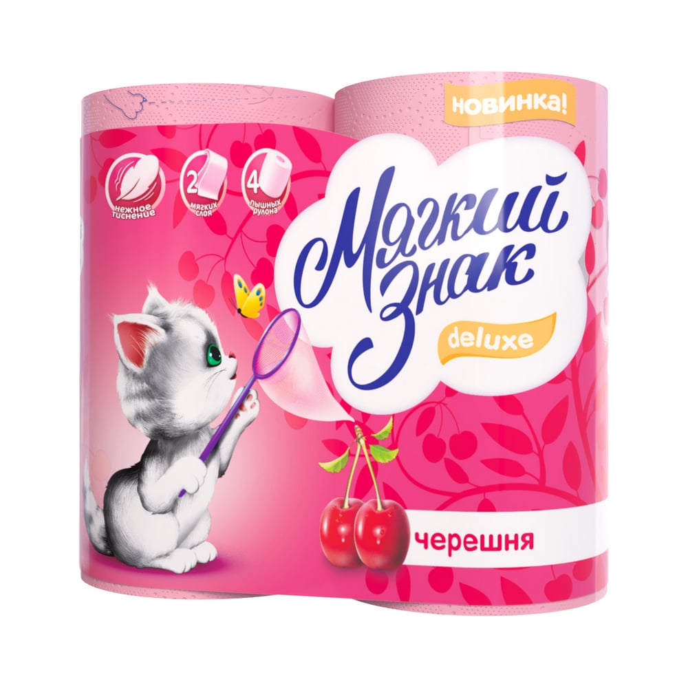 Туалетная бумага МЯГКИЙ ЗНАК DELUXE ароматизированная Черешня, 2-х ...