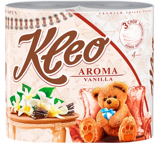 Туалетная бумага МЯГКИЙ ЗНАК Kleo Aroma ваниль 3-х слойная, 4 рулона 29644