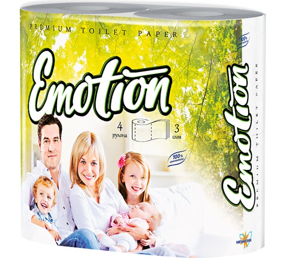 Туалетная бумага МЯГКИЙ ЗНАК Emoton 3-х слойная, 4 рулона, белая 36233