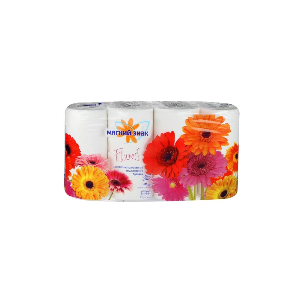 Туалетная бумага МЯГКИЙ ЗНАК Flowers 2-х слойная, 8 рулонов 28653 ...
