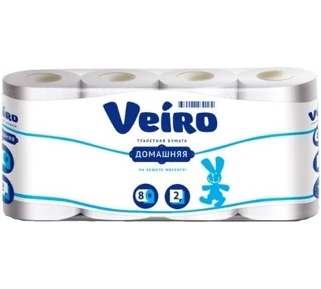 Туалетная бумага VEIRO Домашняя 2-х слойная, белая, 8 шт 36364 1С28