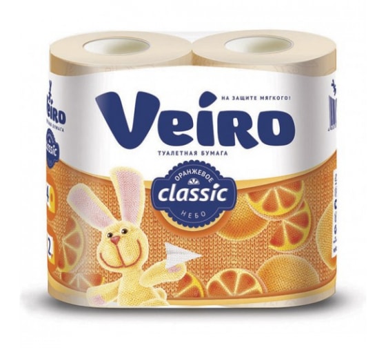 Туалетная бумага Veiro Classik 2-х слойная, жёлтая, 4 шт 12262 1