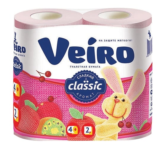 Туалетная бумага Veiro Classik 2-х слойная, розовая, 4 шт 12263 1