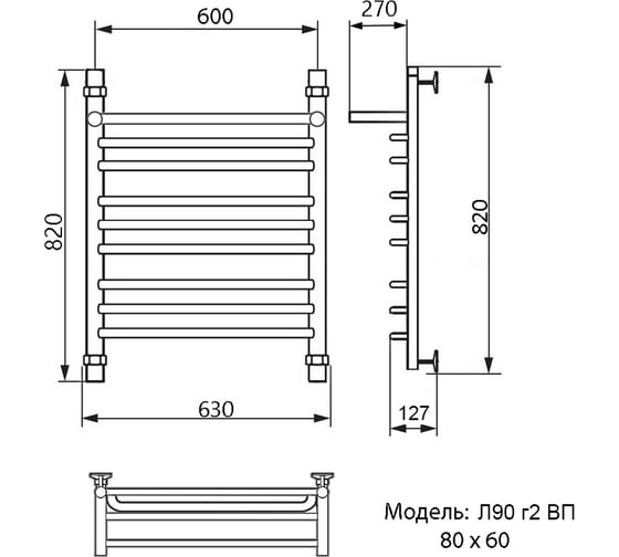 Полотенцесушитель Ника QUADRO Л 90 Г2 ВП 80/60