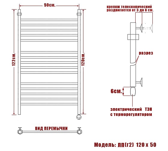 Электрический полотенцесушитель Ника CLASSIC ЛП Г2 120/50 прав
